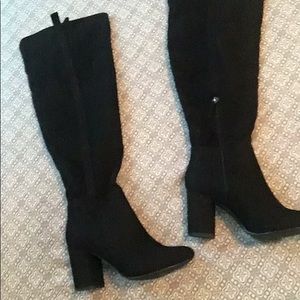 Black faux suede knee high boots